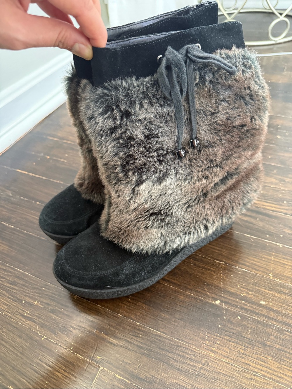 libby. edelman Black Suede & Brown Faux Fur Winter Boots